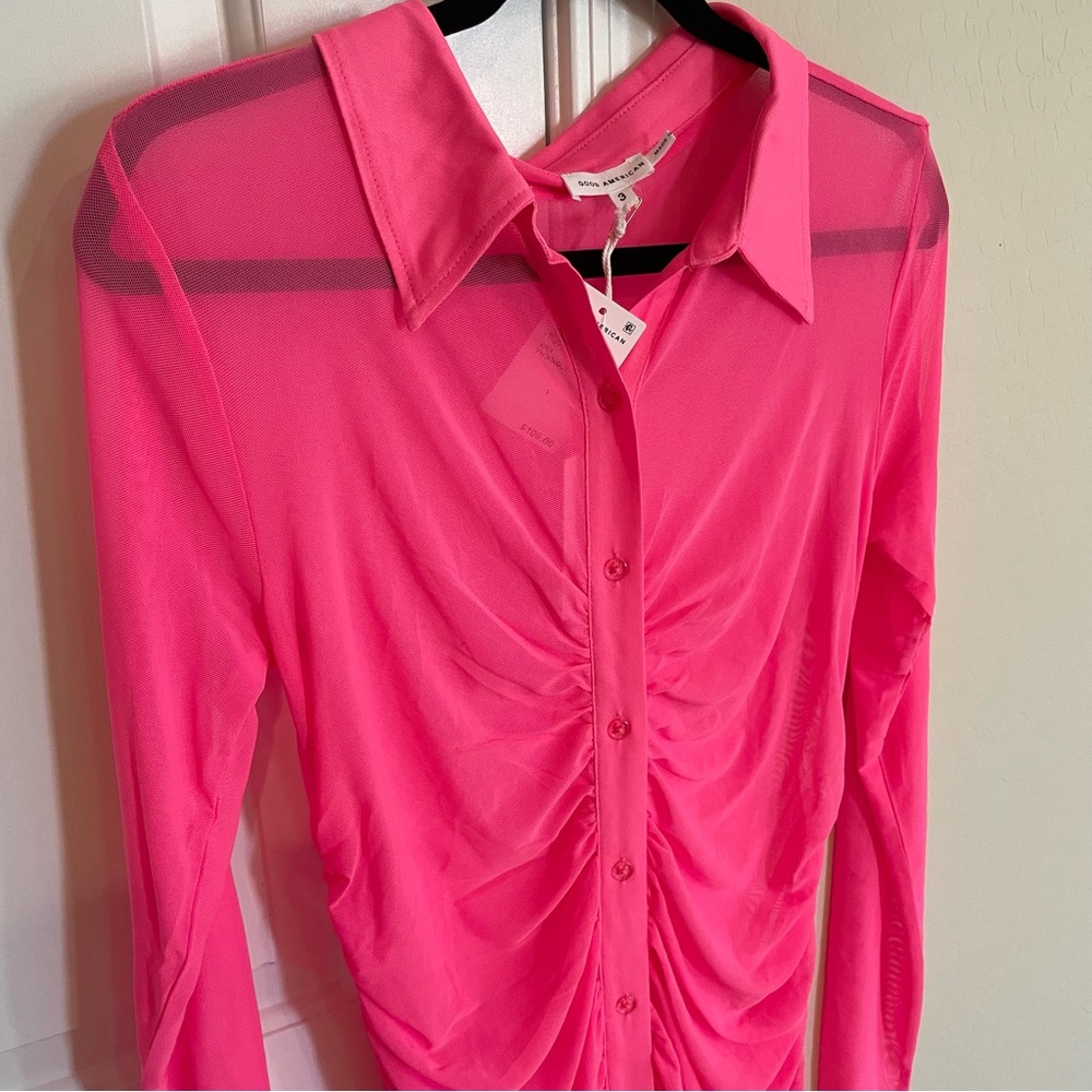 NEW Good American Pink Ruched Mesh Dress - Picture 2 of 7